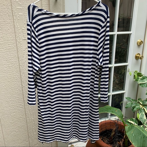 Soft surroundings size large, blue/white striped dress, asymmetrical hem, soft - Picture 2 of 6